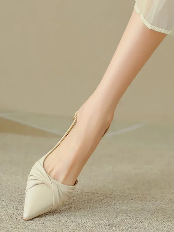 Pleated Pointed-Toe Shallow Cut Sling Shoes