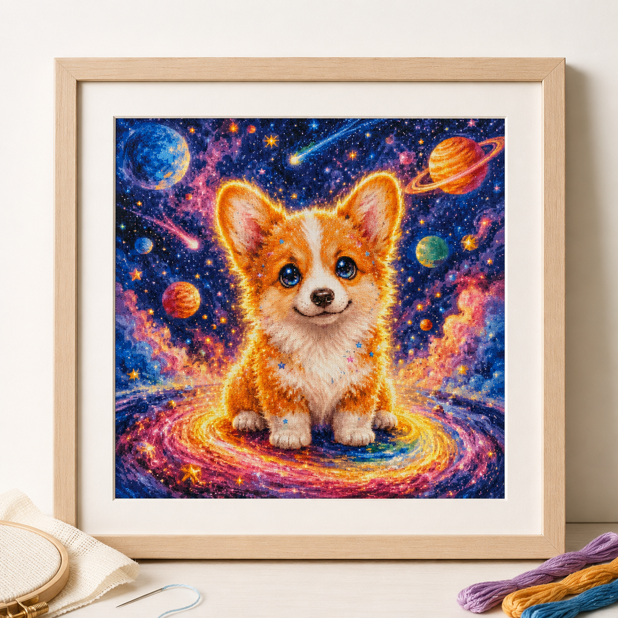 ZZ8672-Planet Corgi]_ 43.65_ Painting Fairy Cross Stitch_printed