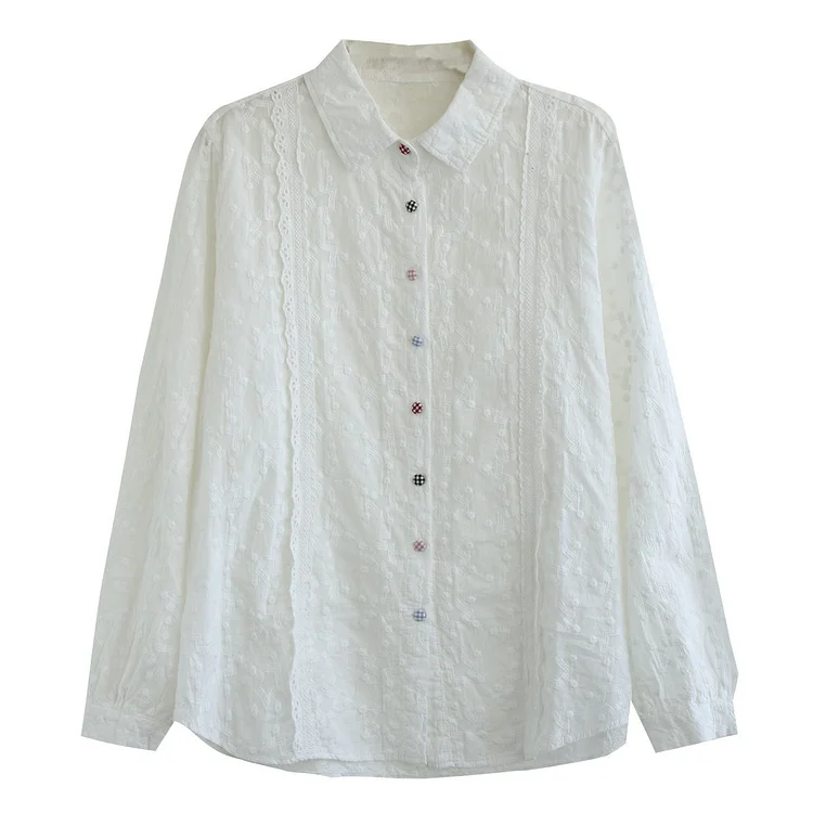 Literary Cotton Splicing Lace Long Sleeve Shirt