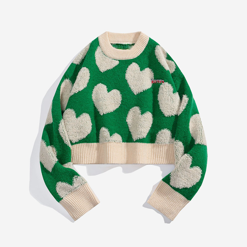 Colorblock Love Heart Print Casual Sweater