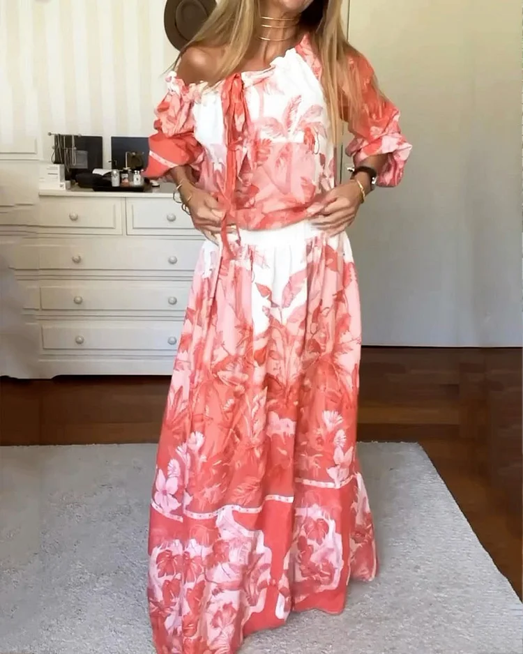 Casual Printed Top & Skirt Two-piece Set