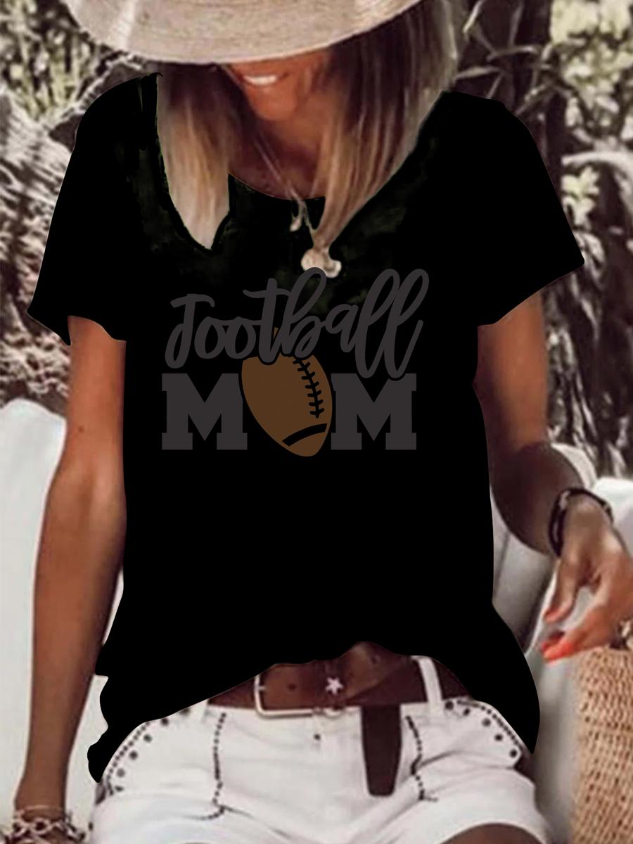 Football Mom Raw Hem Tee-Guru-buzz