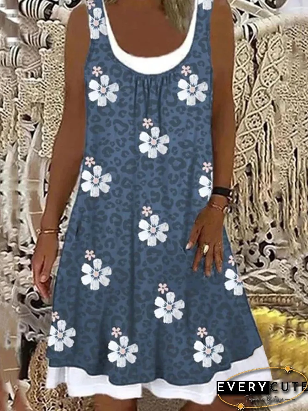 Floral Casual Patchwork Loosen Sleeveless A-line Dress