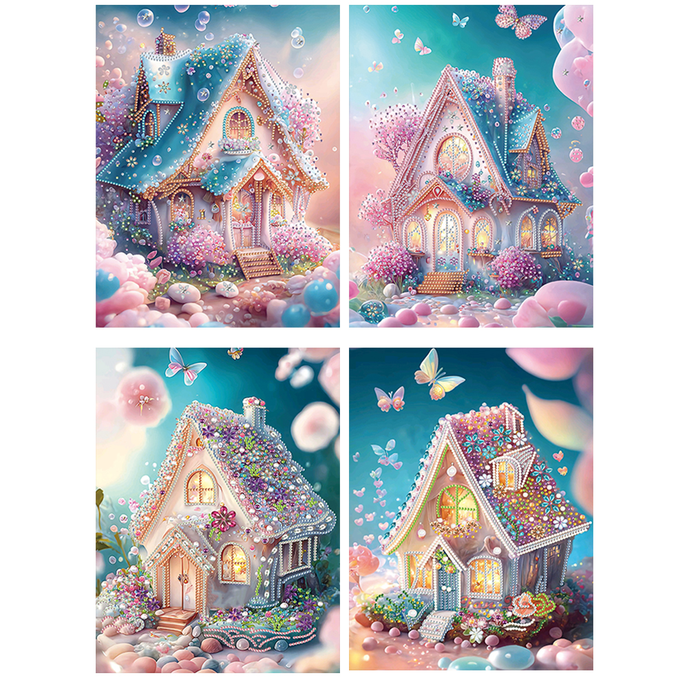 Diamond Painting DIY 5D Special Shape Rhinestones, ABEUTY Pink Candy Cabin  Romantic, Partial Drill Crystal Diamond Art Kits