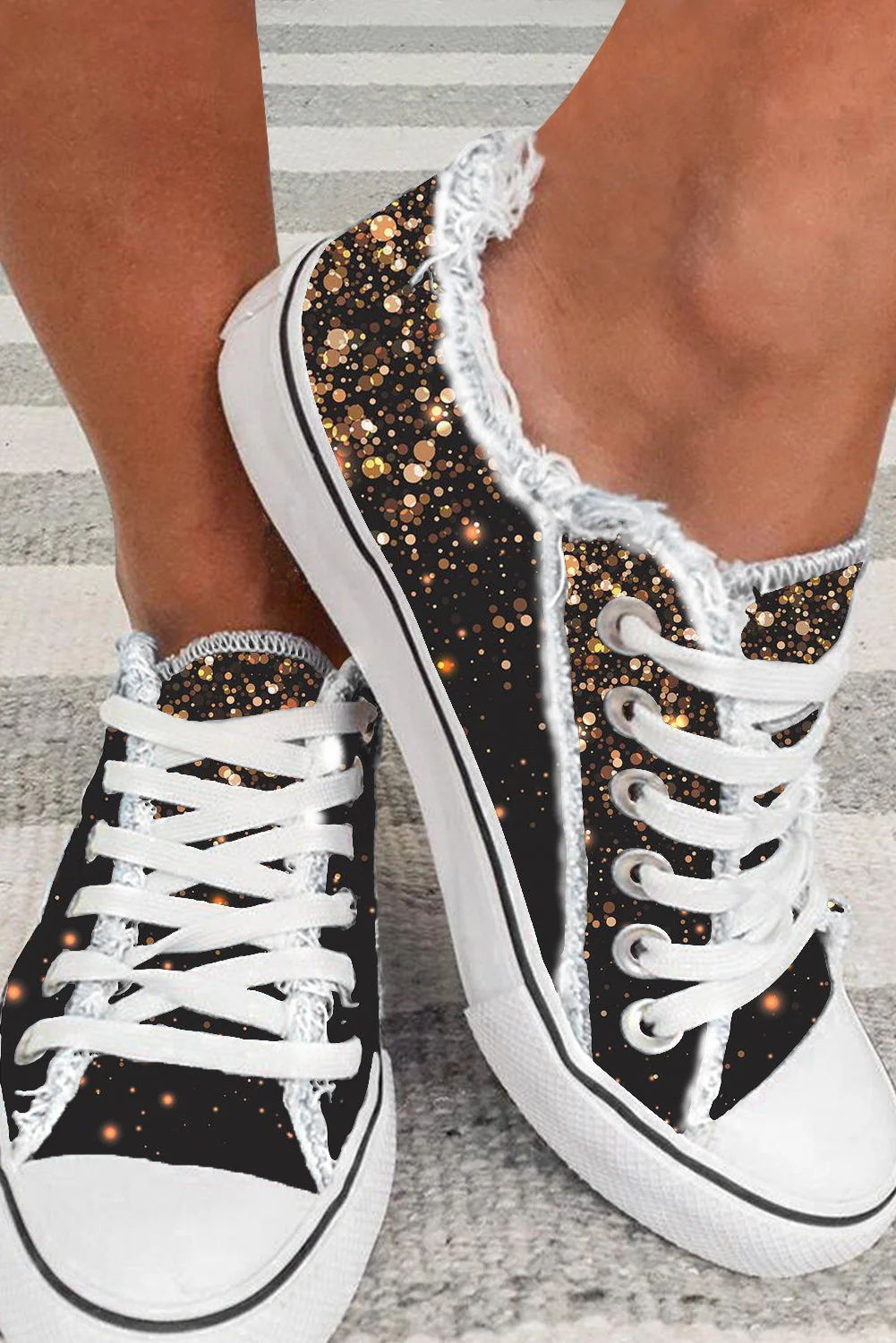 Yellow Starlight Pattern Raw Hem Canvas Shoes