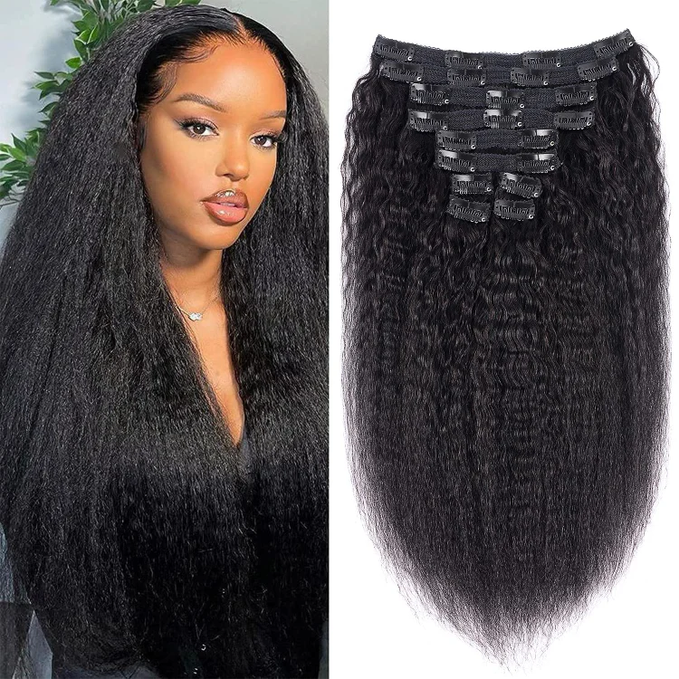 High-End Kinky Straight One Bundle Set For Full Head Clip-In Hair Extension