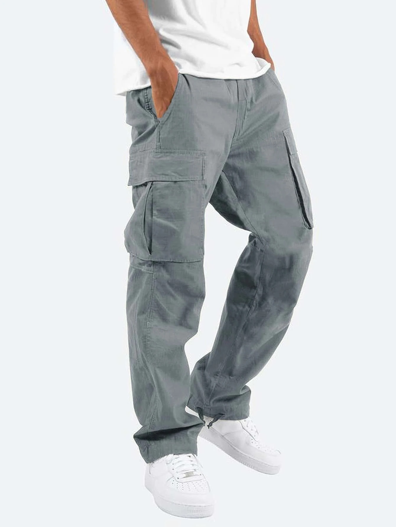 Men's Drawstring Loose Multi Pocket Casual Micro Elastic Linen Trousers