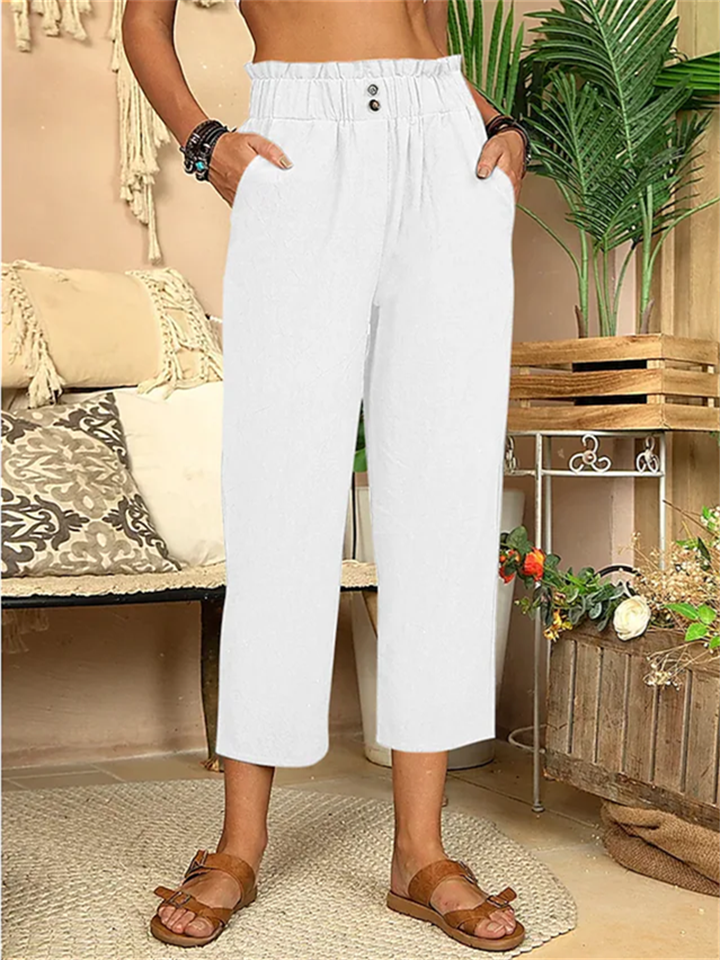 Women's Pants Trousers Faux Linen Black White Blue Fashion Casual Daily Side Pockets Ankle-Length Comfort Solid Colored S M L XL 2XL-JRSEE