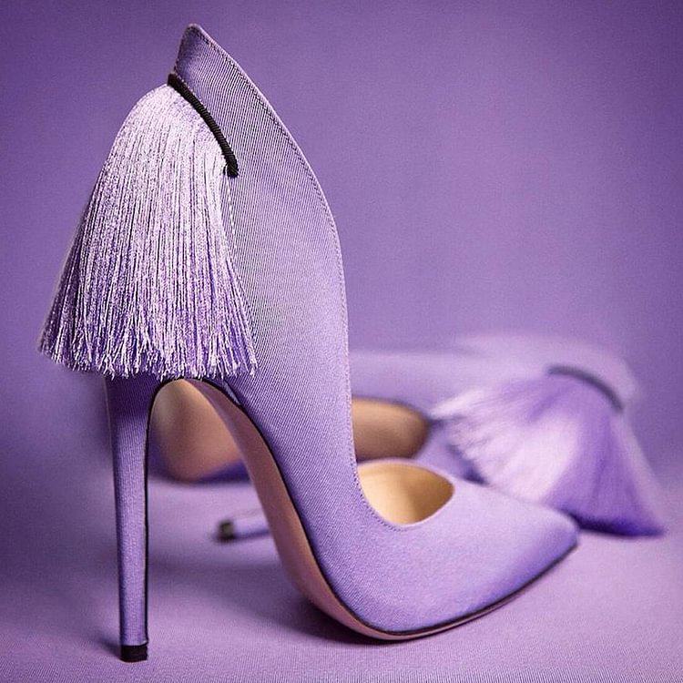Purple Fringe Stiletto Heels Pointy Toe Pumps Shoes |FSJ Shoes
