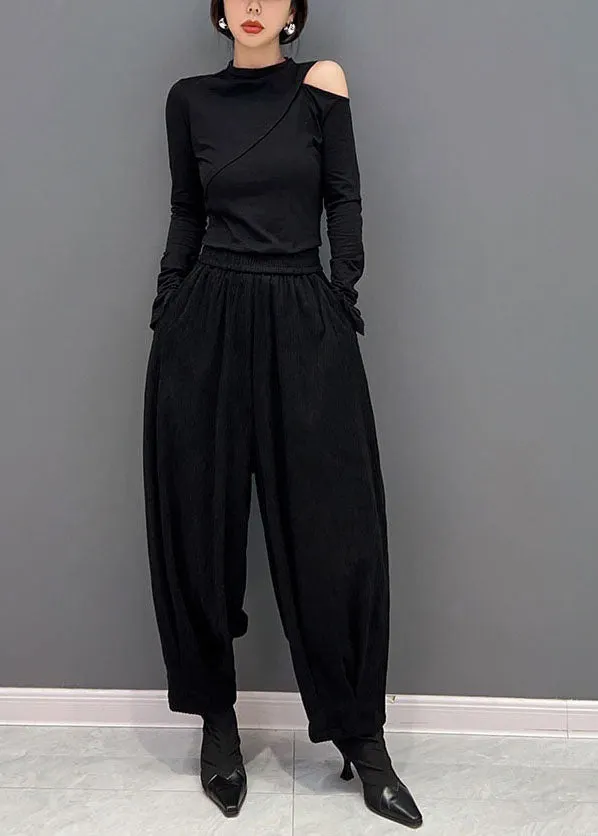 Women Autumn Retro Corduroy Pocket Harem Pants