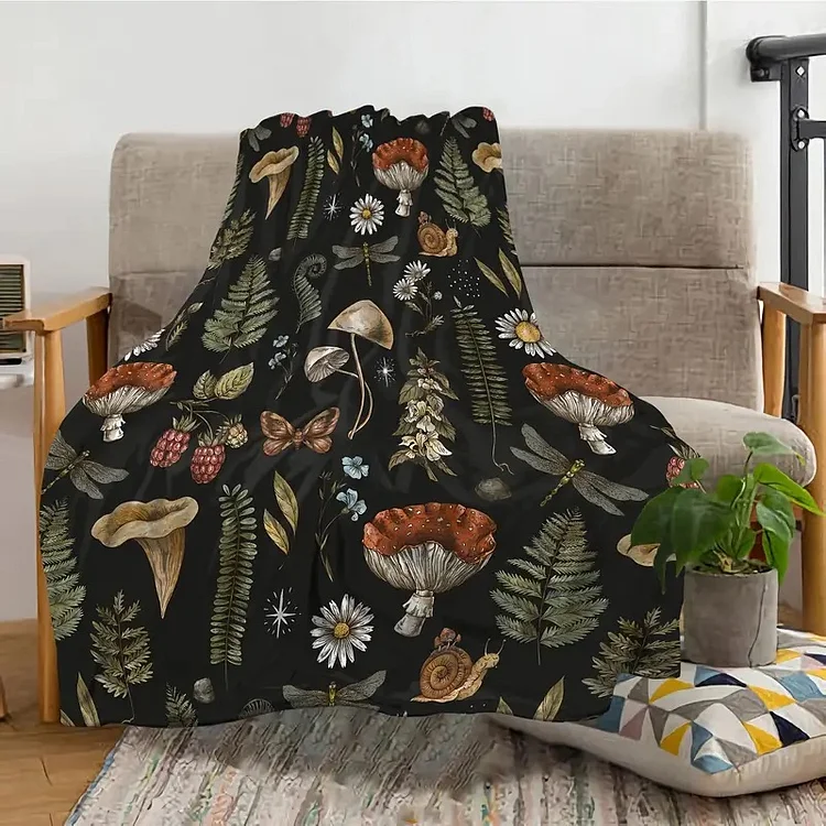 Comstylish Wild Forest Mushroom Print Anti-pilling Flannel Blanket