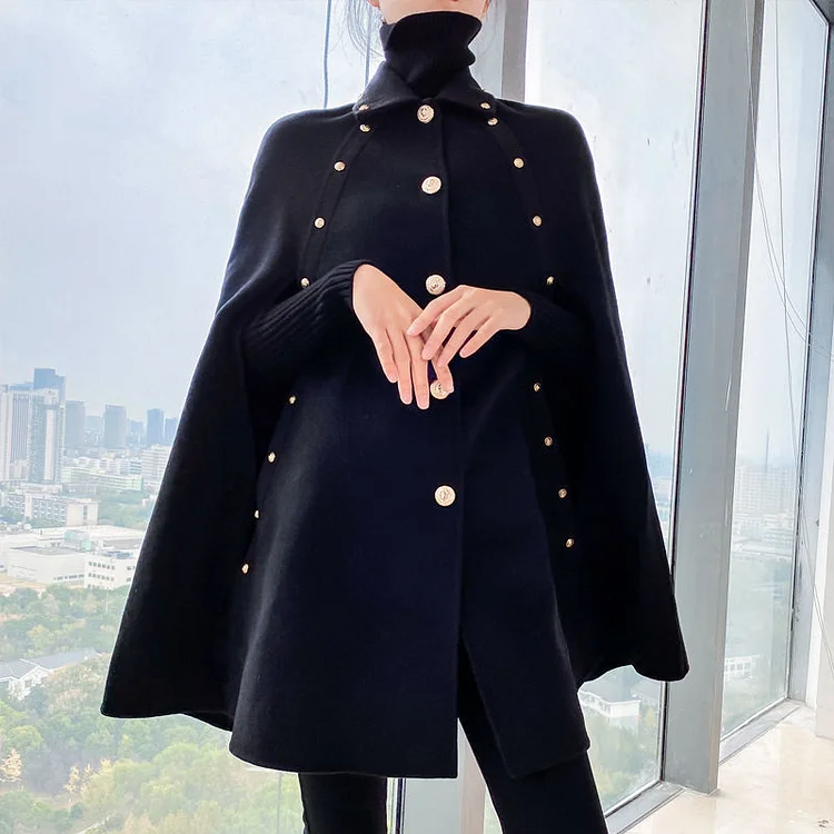 Women's Fashionable Single Breasted Buttons Cape Coat