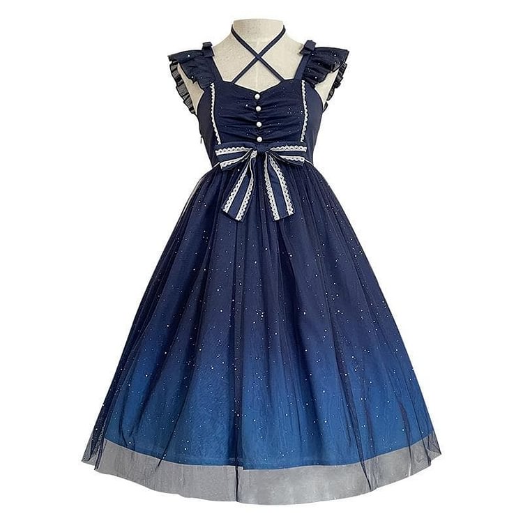 Sweet Lolita Bow Starry Blue Dress SP16000