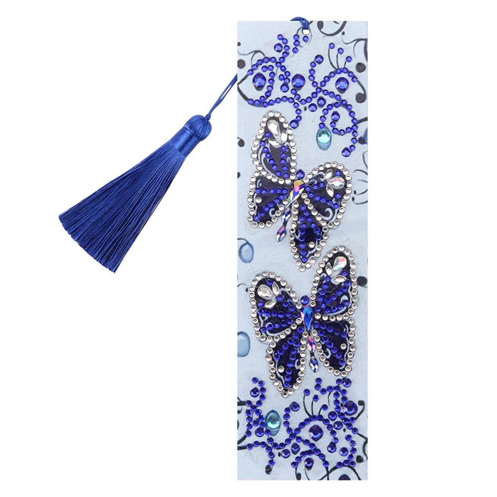 DIY Butterfly Diamond Painting Leather Bookmark with Tassel