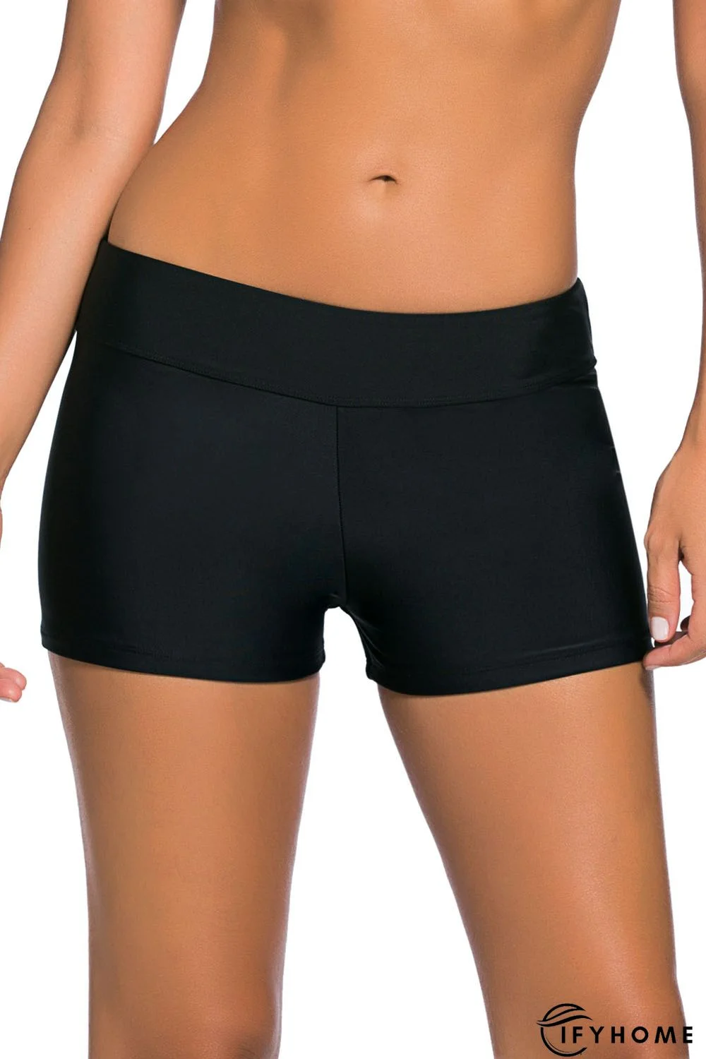 Black Wide Waistband Swimsuit Bottom Shorts | IFYHOME