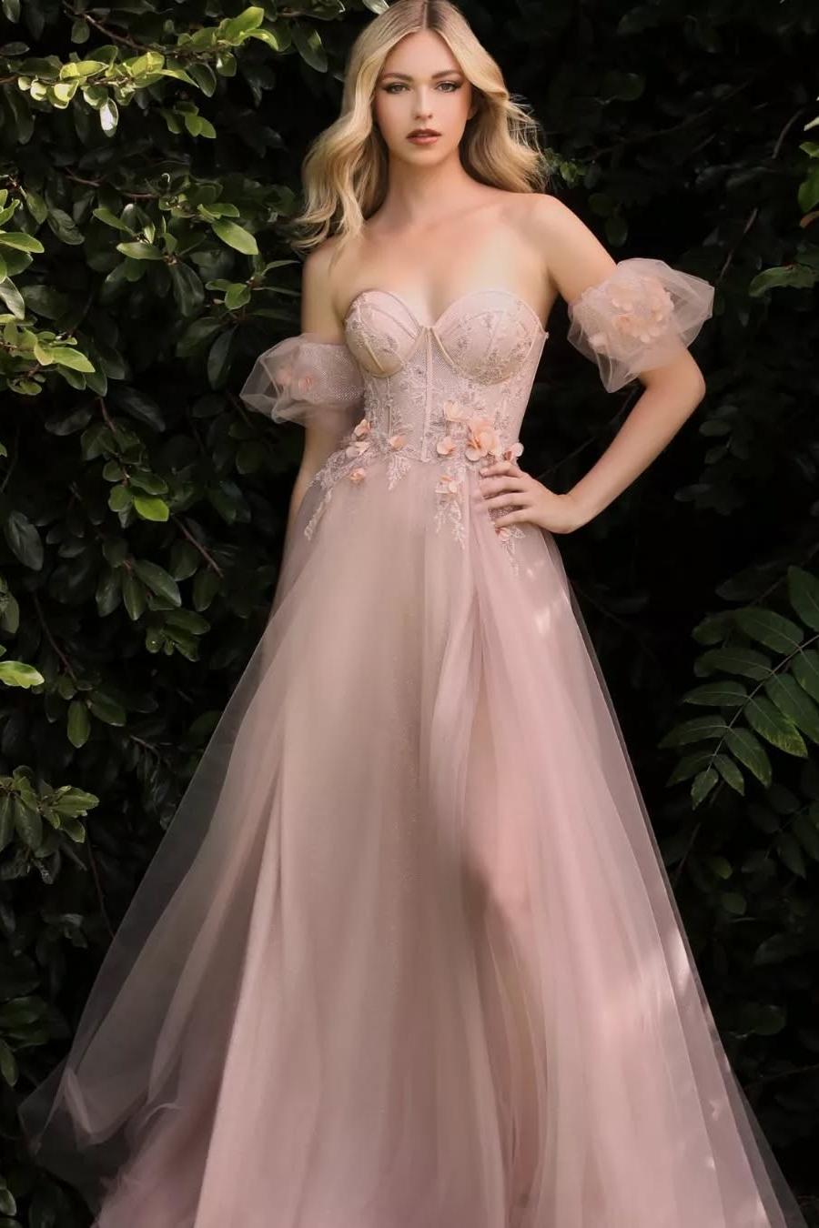 Lussooy Dusty Rose Glamorous Tulle Sweetheart Removable Sleeves Applique Prom Dress