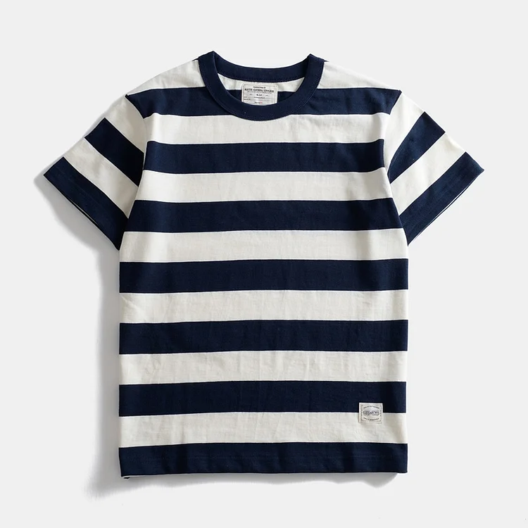 TIMSMEN American Heavy 260g Cotton Wide Stripe Casual Short-sleeved T-shirt