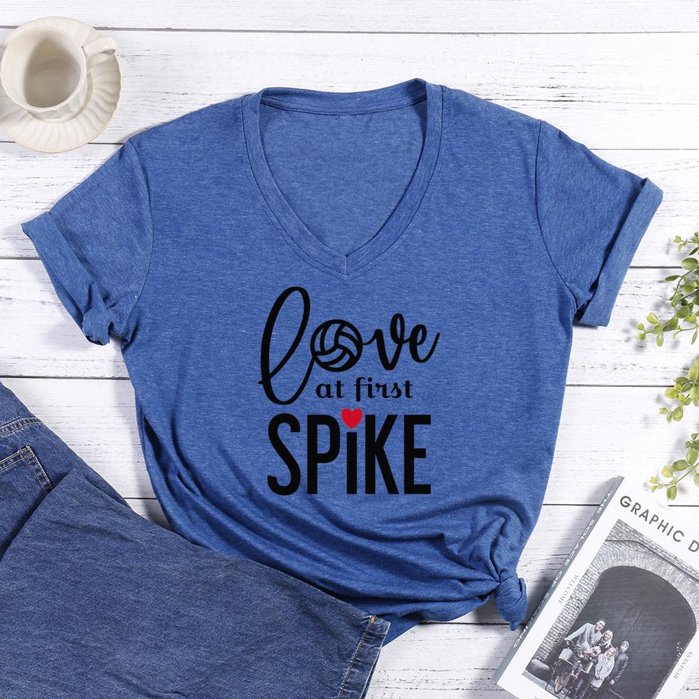 Love at first spike volleyball V-neck T Shirt-Guru-buzz