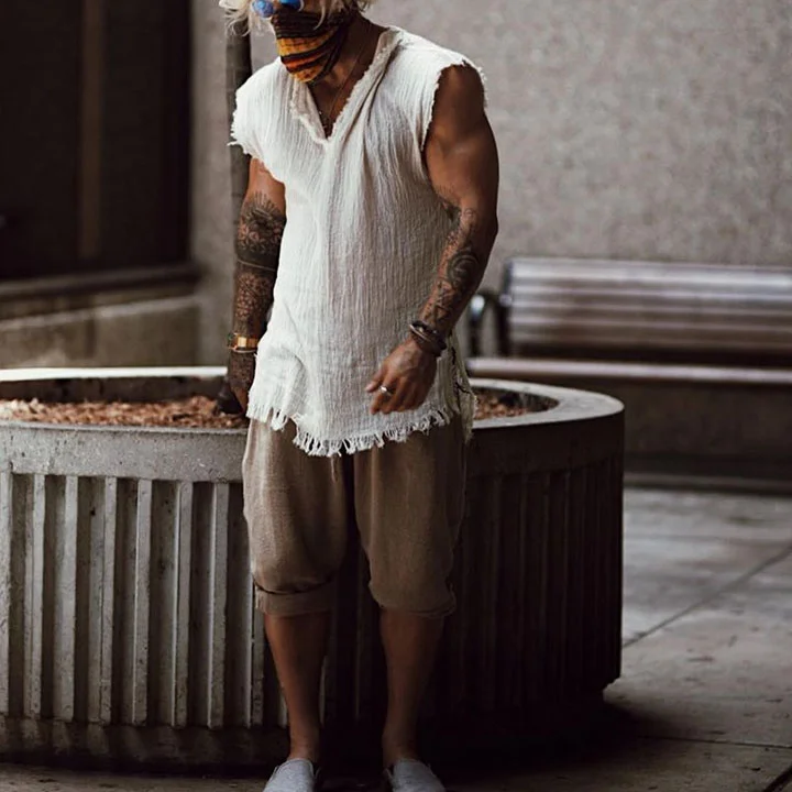 Men's Linen Holiday Plain Tank Top-inspireuse