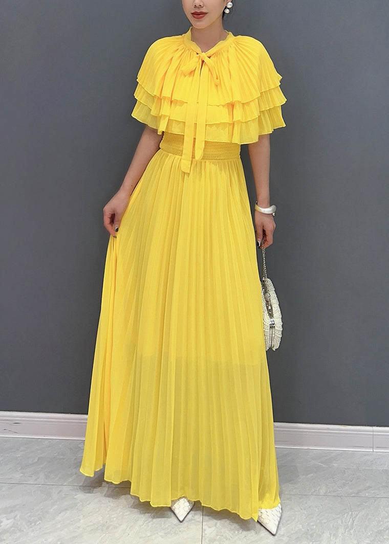 Drapy Mesh Cape Top Light Yellow Patterned