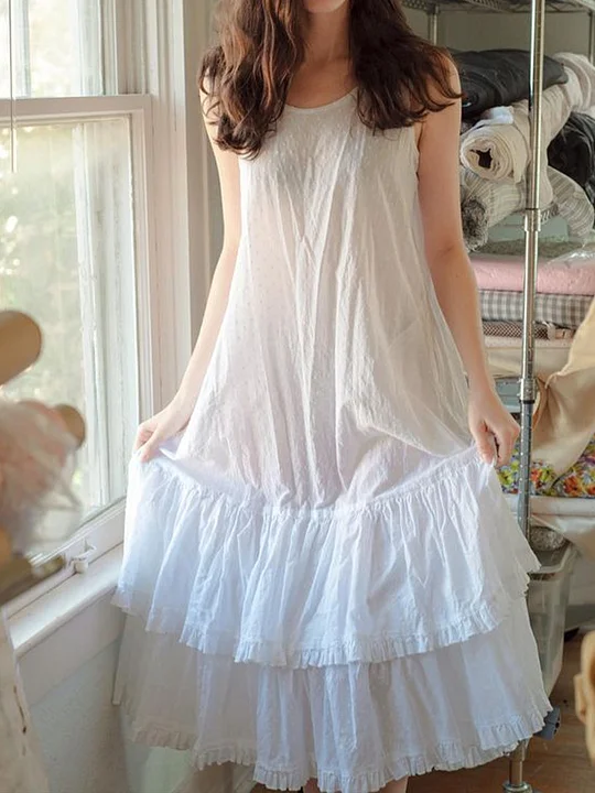 Casual Solid Color Loose Sleeveless Linen Dress