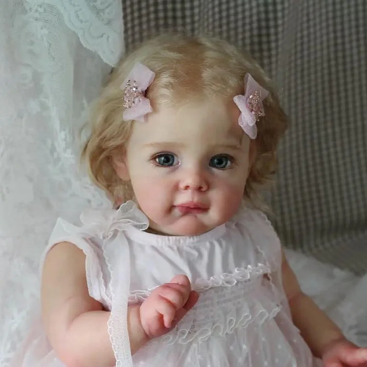 17" Cute Lifelike Handmade Soft Weighted Body Silicone Reborn Toddlers Girl Doll Named Caroline with Heartbeat & Sound