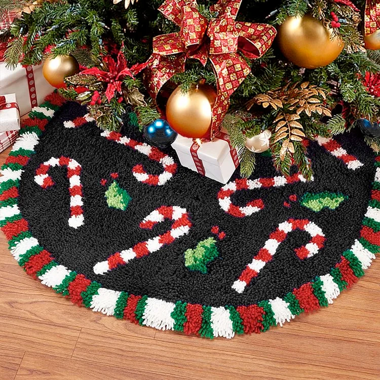 Candy Cane Christmas Tree Skirts Latch Hook Kit for Beginner veirousa