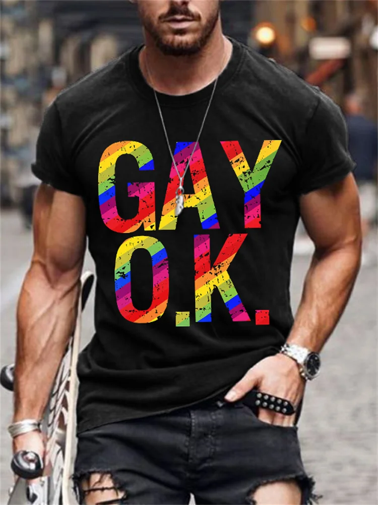 Rainbow Gay OK Graphic T Shirt
