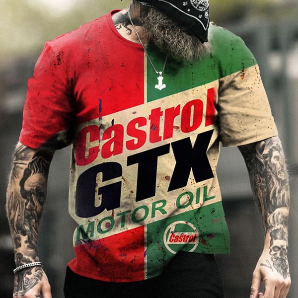 Mens Vintage Castrol GTX Moto Oil Print T-Shirt