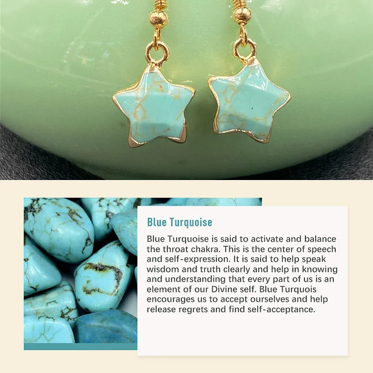 Natural Crystal Stone Earrings-Blue Turquoise