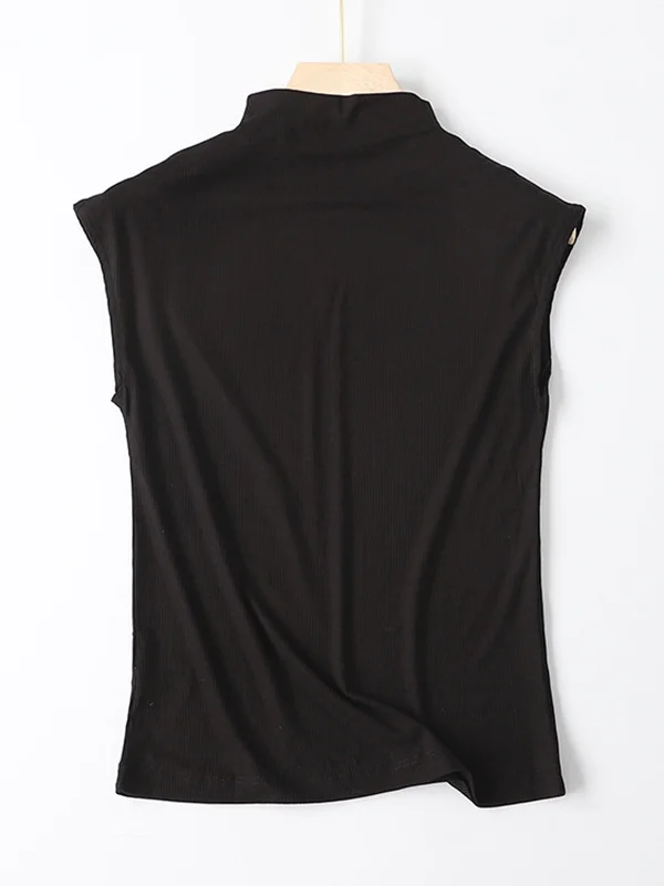 Simple Solid Color Sleeveless Casual High-Neck Vest