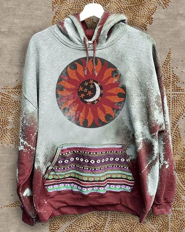 Retro Printed Tie Dye Long sleeve Pocket Hoodies