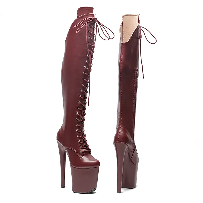 VCshoes 20CM/8inches Matte PU Upper Pole Dancing Shoes High Heel Platform Shoes Pole Dance Shoes Knee High Boots 5B
