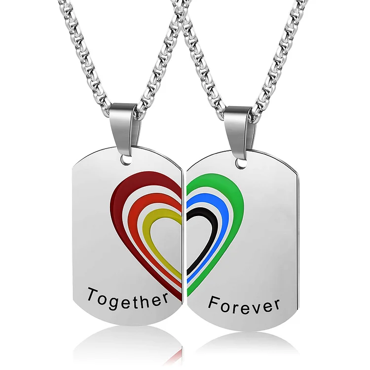 Personalized Rainbow Bar Heart Necklace Set LGBT Pride Gifts