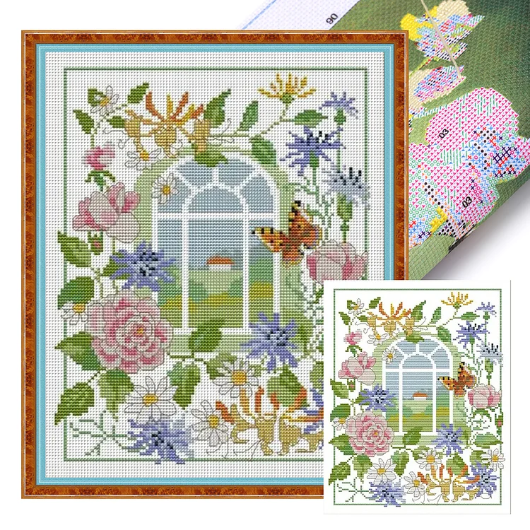 Joy Sunday-Four Seasons Window View-Spring (27*33cm) 14CT Stamped Cross Stitch gbfke