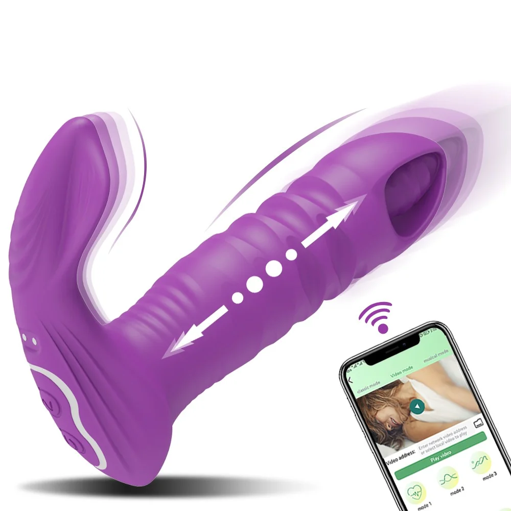 Bluetooth App Controlled Thrusting Vibrator G Spot Clitoris Stimulator