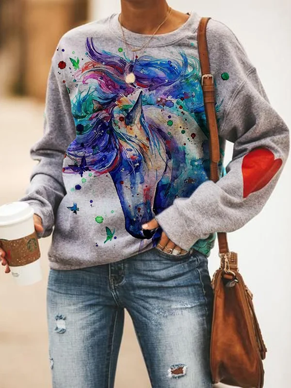 Art Painting Western Horse Printed Sweatshirt