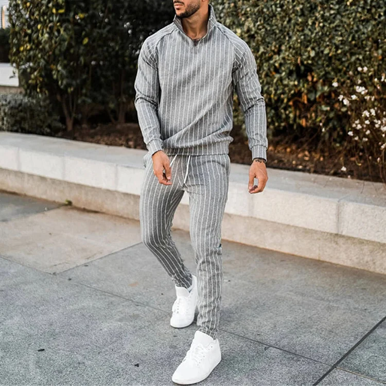 Men'S Solid Color Stripes Polo Shirt And Pants Co-Ord