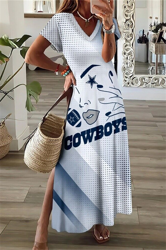 Dallas Cowboys Women High Slit Dress Bodycon Slide Split Dress Slim Fit  T-Shirts