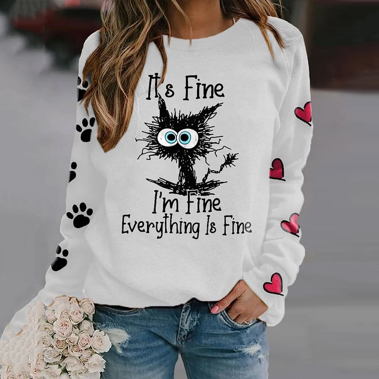 Comstylish Women's I'm Fine Everything Is Fine Print Sweatshirt