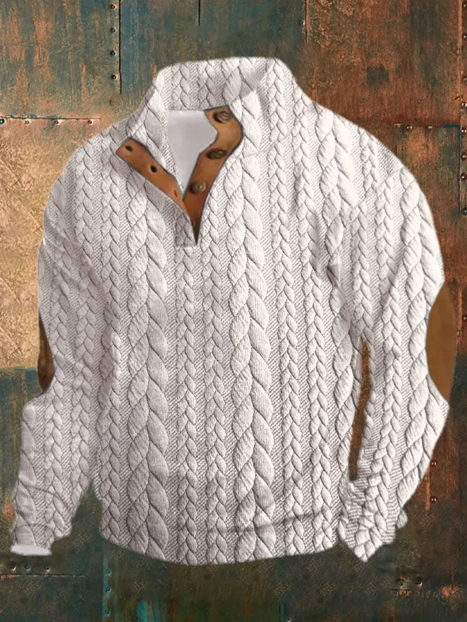 Men's Vintage Print Buttons Casual Sweatshirt