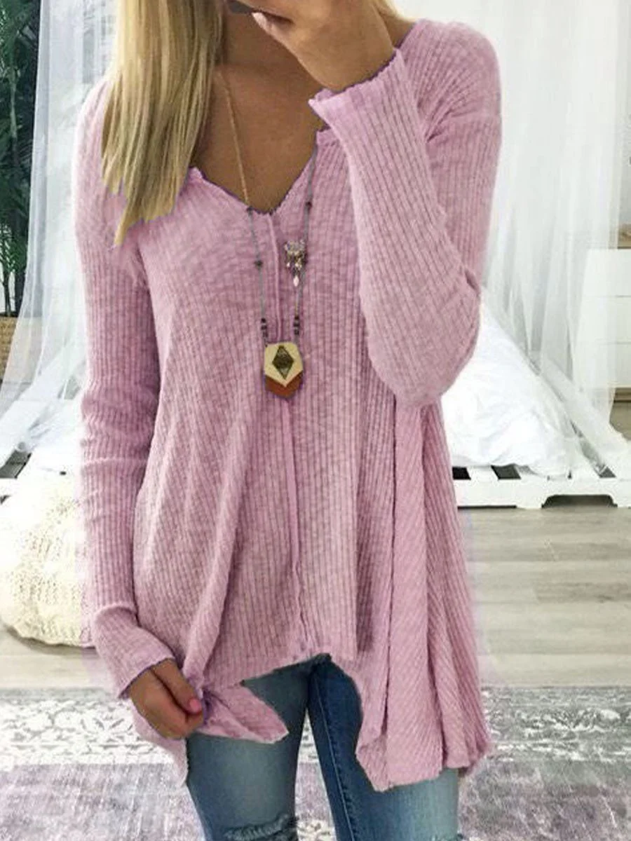 V-Neck Asymmetric Hem Sweater