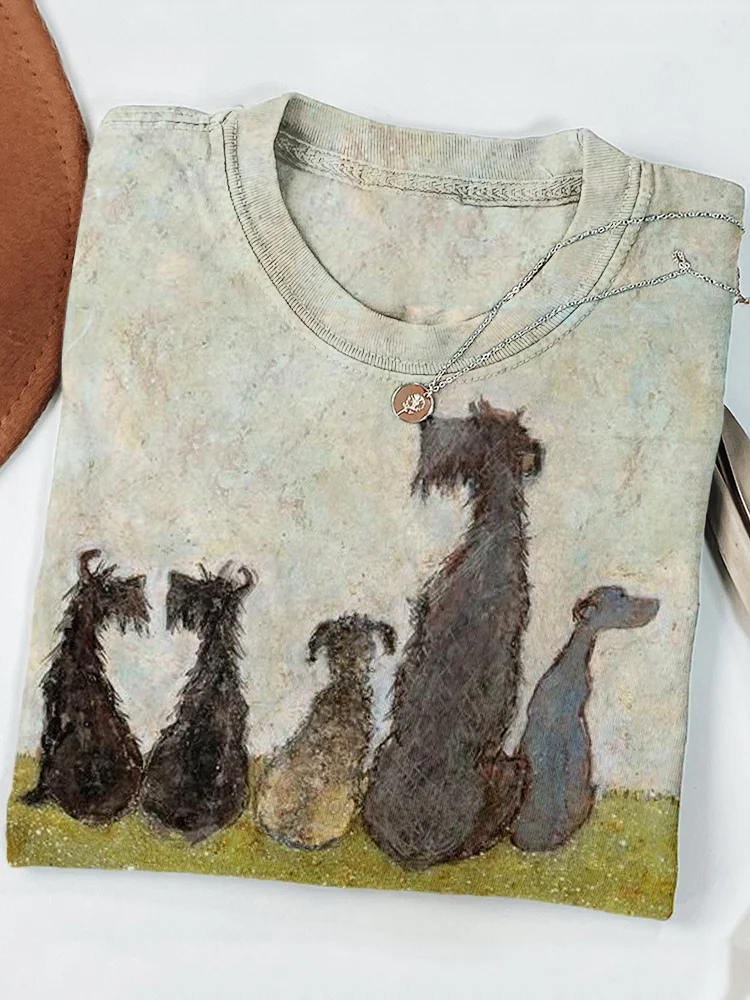 Cute Puppy Back Art Pattern Casual T Shirt
