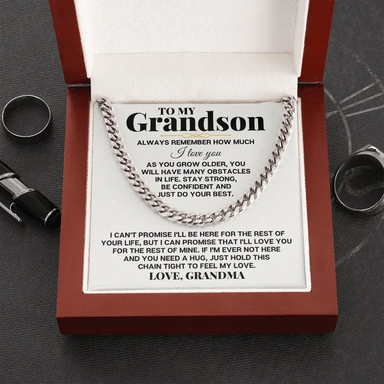 To My Grandson Love, Grandma Cuban Chain Necklace Stainless Steel Necklace Warm Gift