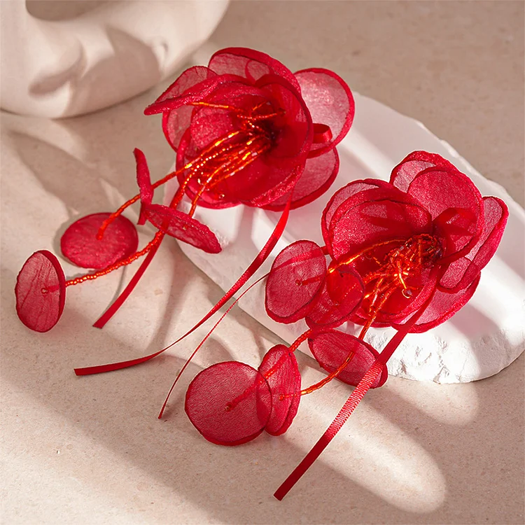Hand-woven rose earrings