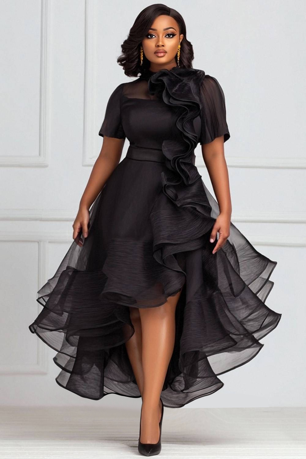 スーツ・フォーマル・ドレス maison celon frilly tiered dress / black frilly tiered dress – célon