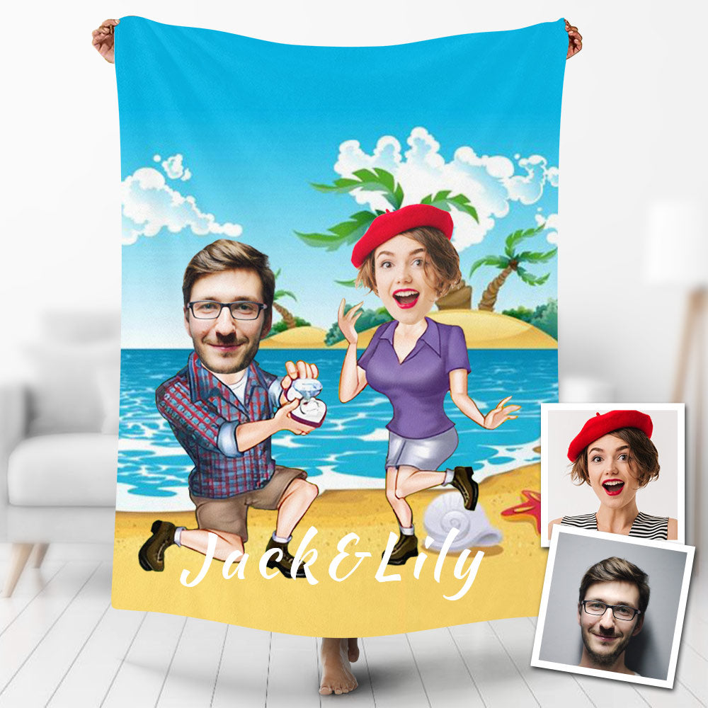 Custom Blankets Personalized Photo Blanket Fleece Beach Proposal Couple