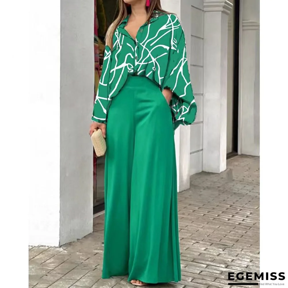 Green Casual Solid Patchwork Turndown Collar Three Quarter Two Pieces | EGEMISS