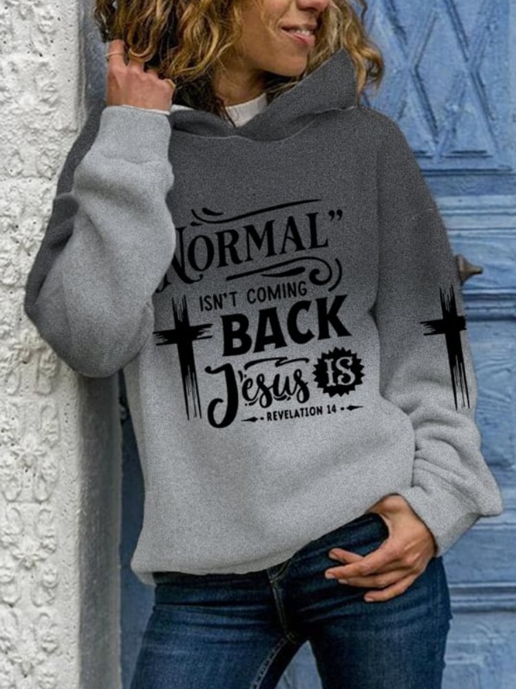 Vefave Cross And Letter Gradient Print Casual Hoodie