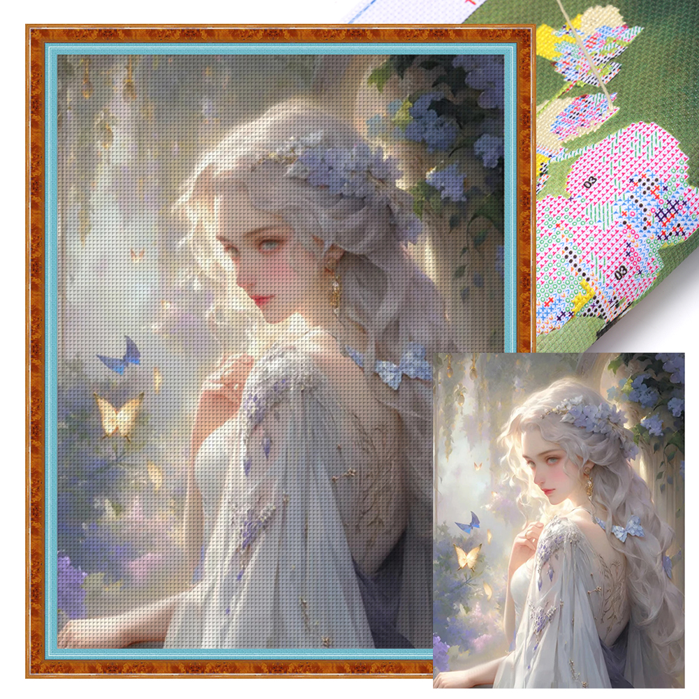  Girl And Butterflies Cross Stitch Pattern